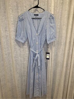 Tommy Hilfiger Blue & White Striped Button-Front Midi Dress